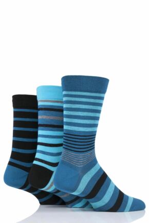 Mens 3 Pair SOCKSHOP Comfort Cuff Gentle Bamboo Striped Socks with Smooth Toe Seams