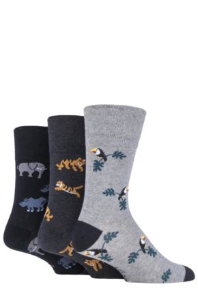 Mens 3 Pair Gentle Grip Fun Feet Socks