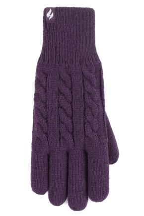 Ladies 1 Pair SOCKSHOP Heat Holders Willow Cable Gloves Purple S/M