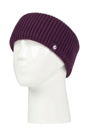 Ladies 1 Pack SOCKSHOP Heat Holders Padova Ribbed Headband Purple One Size