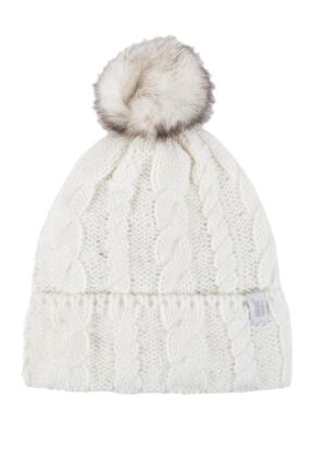 Ladies 1 Pack Heat Holders Heat Weaver Cable Knit Pom Pom Hat