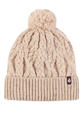 Ladies 1 Pack SOCKSHOP Heat Holders Salzburg Cable Knit Hat Natural One Size