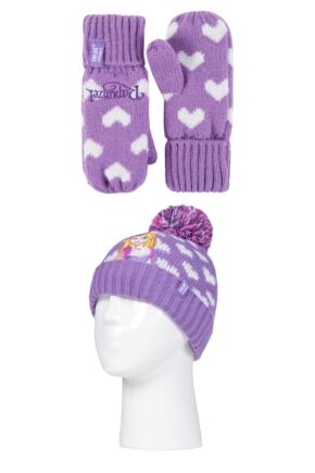 Kids 1 Pack SOCKSHOP Heat Holders Disney Rapunzel Hat & Mittens Violet 3-6 Years