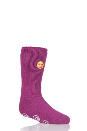 Kids 1 Pair SOCKSHOP Heat Holders Emoji Heart Face Slipper Socks