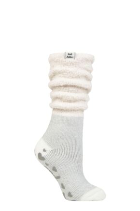 Ladies 1 Pair Heat Holders Lounge Cosy Slouch Socks Hydra Cream / Silver 4-8