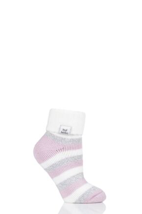 Ladies 1 Pair Heat Holders Sleep Rib Turn Over Cuff Socks Cream 4-8 Ladies