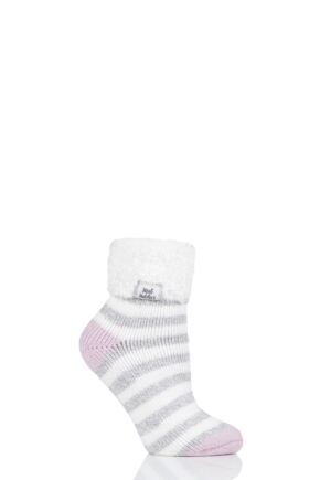 Ladies 1 Pair Heat Holders Sleep Turn Over Cuff Socks Cream 4-8 Ladies