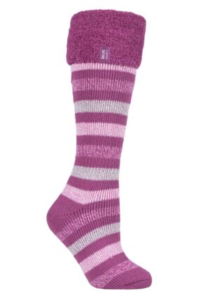 Ladies 1 Pair SOCKSHOP Heat Holders 2.3 TOG Hellebore Cosy Cuff Wellington Boot Socks Pink Stripe 4-8 Ladies