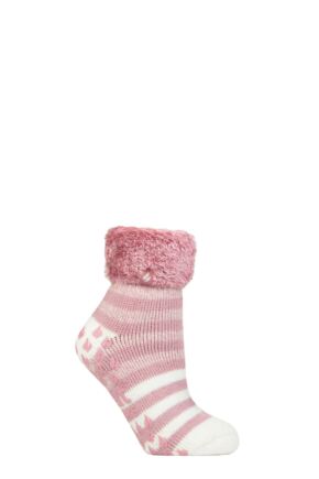 Ladies 1 Pair SOCKSHOP Heat Holders Aberfeldy Stripe Lounge Socks Rose Blush 4-8