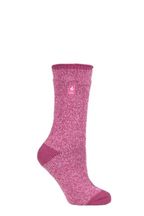 Ladies 1 Pair SOCKSHOP Heat Holders 2.3 TOG Patterned Thermal Socks Lisbon Heel & Toe Muted Pink 4-8 Ladies