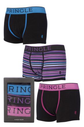 Mens 3 Pair Pringle of Scotland Plain and Stripe Cotton Boxer Shorts In Black