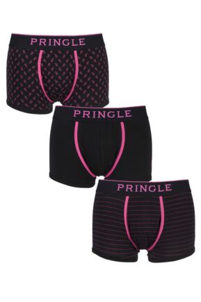 Pringle Black Label Paisley Plain and Stripe Black Cotton Boxer Shorts