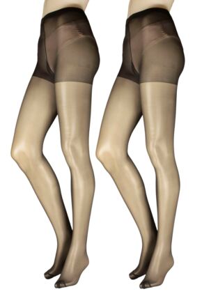 Ladies 2 Pair Charnos 20 Denier Tights Barely Black Extra Large