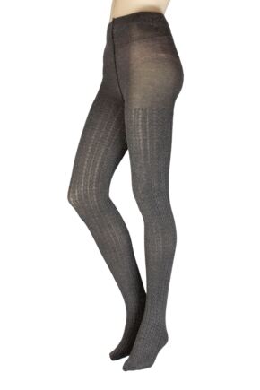 Ladies 1 Pair Charnos Chunky Cable Knit Tights Charcoal S-M