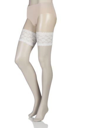 Ladies 1 Pair Charnos 10 Denier Bridal Lace Top Hold Ups Ivory S