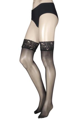 Ladies 1 Pair Charnos 10 Denier Run Resist Lace Top Stockings