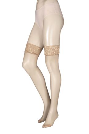 Ladies 1 Pair Charnos 10 Denier Run Resist Lace Top Stockings