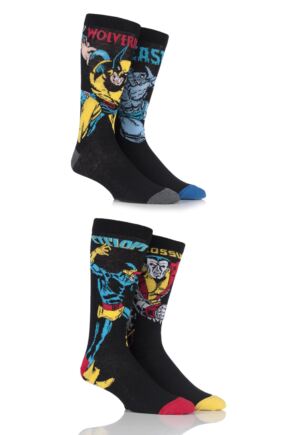 Mens 4 Pair SOCKSHOP Marvel X-Men Wolverine, Beast, Cyclops and Colossus Cotton Socks