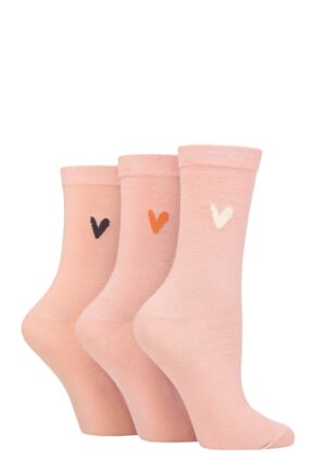 Ladies 3 Pair Caroline Gardner Patterned Cotton Socks Pink Heart 4-8 Ladies
