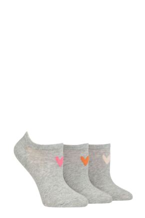 Ladies 3 Pair Caroline Gardner Patterned Cotton Trainer Socks Grey Heart 4-8 Ladies