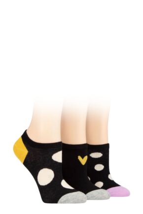 Ladies 3 Pair Caroline Gardner Patterned Cotton Trainer Socks Black Spots 4-8 Ladies