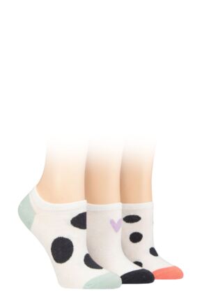 Ladies 3 Pair Caroline Gardner Patterned Cotton Trainer Socks White Spots 4-8 Ladies