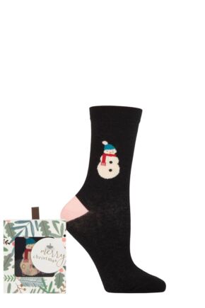 Ladies 1 Pair Caroline Gardner Christmas Foliage Gift Boxed Cotton Socks Snowman 4-8 Ladies