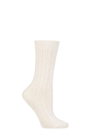 Ladies 1 Pair Charnos Cashmere Ribbed Socks Cream One Size