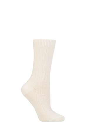 Ladies 1 Pair Charnos Cashmere Cable Socks Cream One Size
