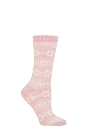Ladies 1 Pair Charnos Cashmere Fairisle Socks Pink One Size
