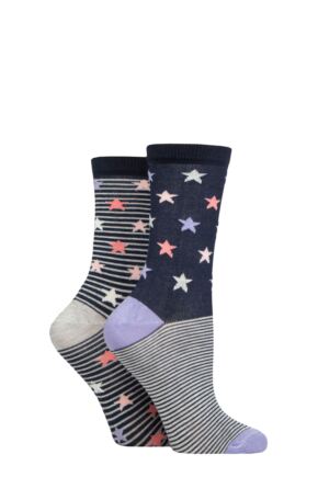 Ladies 2 Pair Charnos Star and Stripe Bamboo Socks