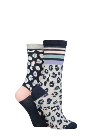 Ladies 2 Pair Charnos Animal and Stripe Bamboo Socks