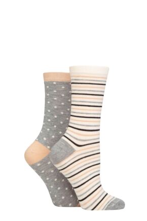 Ladies 2 Pair Charnos Spot and Stripe Bamboo Socks