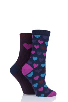 Ladies 2 Pair Charnos Hearts Cotton Socks