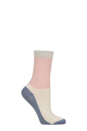Ladies 1 Pair Charnos Mercerised Cotton Rib Socks Blue Mix One Size