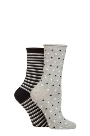 Ladies 2 Pair Charnos Organic Cotton Spot and Stripe Socks