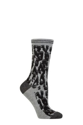 Ladies 1 Pair Charnos Bamboo Leopard Print Socks Grey One Size