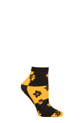 Ladies 1 Pair Trasparenze Chamomile Floral Check Socks Yellow One Size