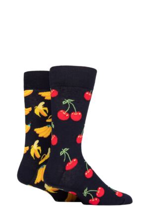 Mens and Ladies 2 Pair Happy Socks Classic Cherry Socks
