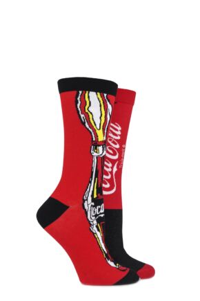 Ladies 2 Pair Coca Cola Bottle and Logo True Socks Red / Black