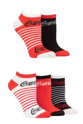 Ladies 5 Pair Coca Cola Low Cut Trainer Socks