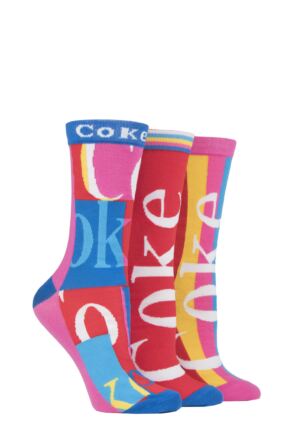 Ladies 3 Pair Coca Cola Patterned Tube Socks