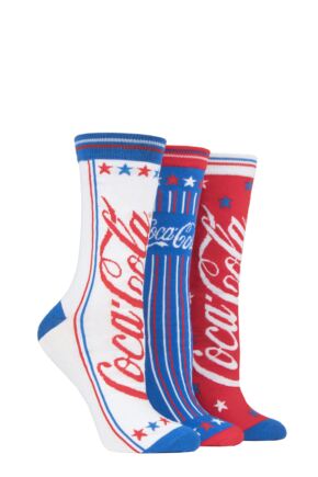 Ladies 3 Pair Coca Cola Star and Stripes Socks