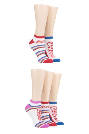 Ladies 5 Pair Coca Cola Striped Low Cut Trainer Socks