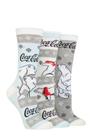 Ladies 3 Pair Coca Cola Cotton Tube Socks