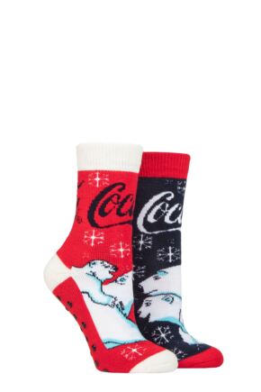 Ladies 2 Pair Coca Cola Brushed Thermal Socks