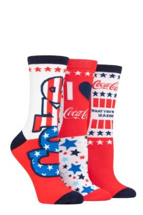 Ladies 3 Pair Coca Cola Stars and Stripes Cotton Socks