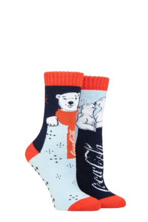 Ladies 2 Pair Coca Cola Scarf Polar Bear Slipper Socks