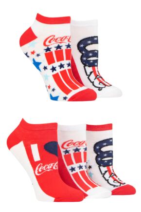 Ladies 5 Pair Coca Cola Stars and Stripe Shoe Liner Socks