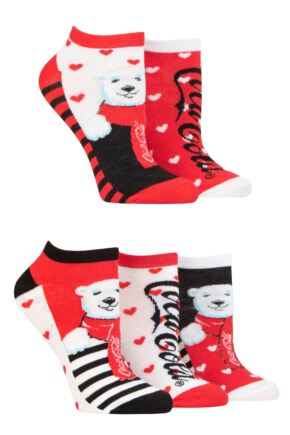 Ladies 5 Pair Coca Cola Polar Bear Shoe Liner Socks